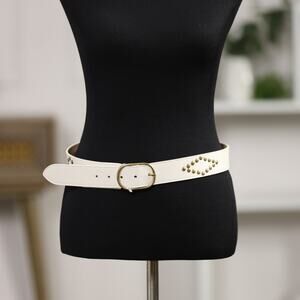 Persaman Genuine Italian Leather Belt White with Gold Stud Diamond Pattern New